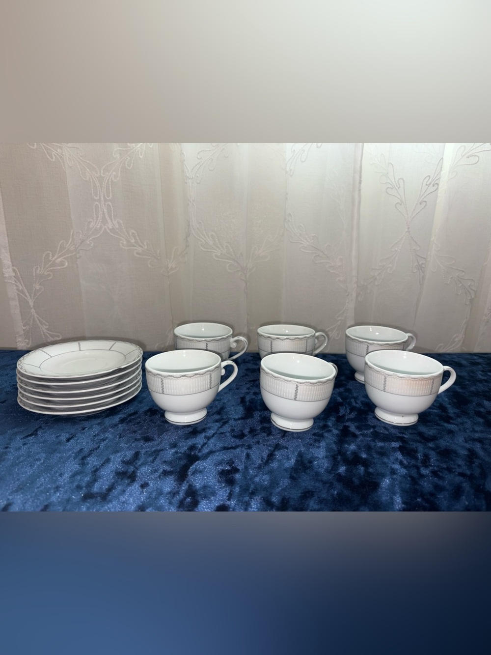 Fine White Porcelain Tea Cup and Saucer Set - Elegant White with Silver Trim